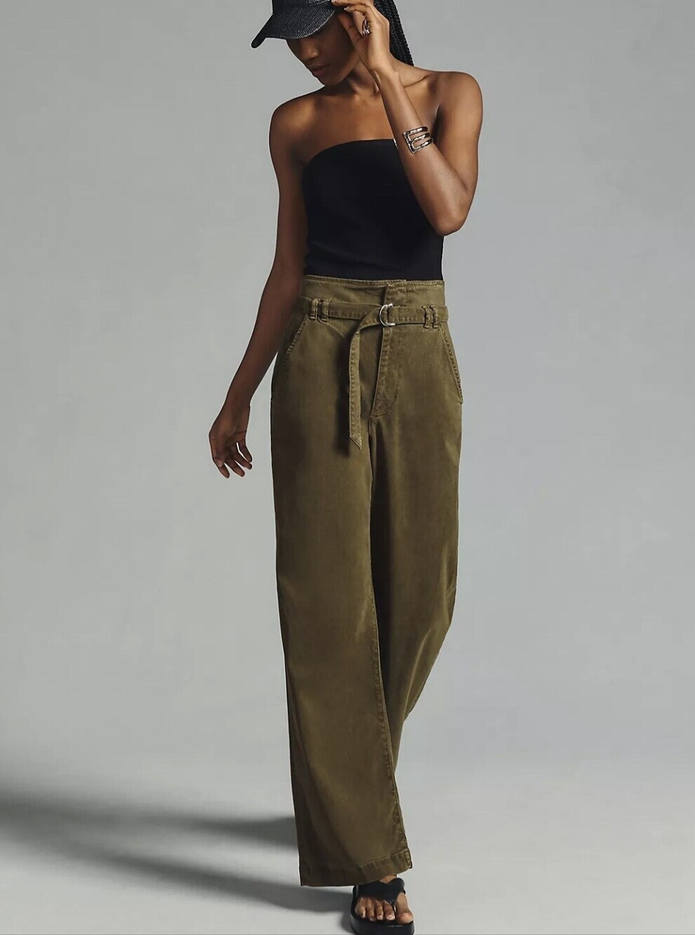 Frame Cinched High Rise Wide Leg Pants Military Green - Size 27